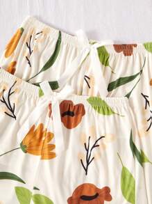 3 pièces/Ensemble Pyjama Décontracté Confortable avec Motif Floral pour Femmes