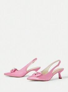 CUCCOO HITCHD 女士优雅粉色缎面蝴蝶结装饰高跟鞋，适合新年、情人节、新娘、婚礼、派对、度假 - 玫紅色 - 查看 9