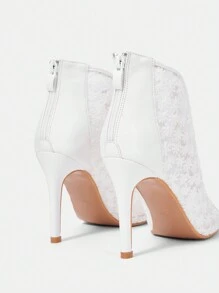CUCCOO HITCHD Sandalias de tacón alto de encaje blanco con punta abierta para mujer, elegantes para ir al trabajo, citas, bodas, eventos formales