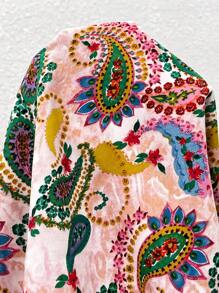 SHEIN LUNE Music Festival Paisley Flower Pattern Casual Versatile Plus Size Short Sleeve Shirt Top Summer Vacation Outfits Woman Easter Rave Outfits Festival Boho Women Clothing Country Outfits Women Country Concert Outfit Spring Outfits For Women Summer Clothes Western Wear Women