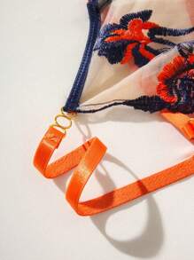 4pcs Set Embroidered Wire Bra Sexy Lingerie Set