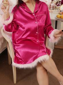 SweetSlumber Camisón abierto de talla grande con parches de plumas