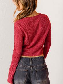 Aralina Textured Ribbed Long Sleeves Tie Front Cardigan - Red - View 2