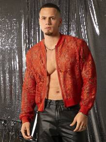 FeverCity Men's Loose Lace Long Sleeve Jacket - Red - View 1