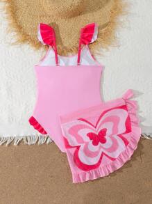 Tween Girl' Solid Color Patchwork Printed Slim-Fit One-Piece Swimsuit Bathing Suits For Girls One Piece Cute Bathing Suits For Kids - Pink - View 2