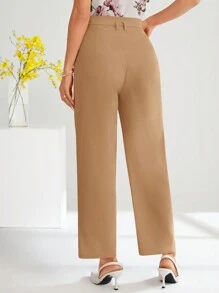 SHEIN Clasi Women's Solid Color Pocket Pleated Simple Casual Suit Pants In Fall/Winter - Camel - View 2