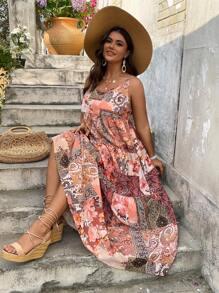 SHEIN VCAY Sukienka Boho Patchwork Spaghetti Strap Plus Size, na lato - Wielokolorowe - Zobacz 6