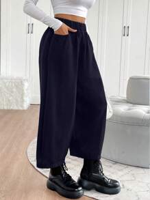 Chiquease 女式纯色前系带口袋休闲宽松长裤