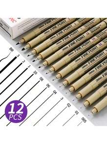 6/12pcs Waterproof Needle Tube Art Line Drawing Painting Marker Pens With Soft Head, Suitable For Architectural & Art Projects Back To School - Multicolor - View 3