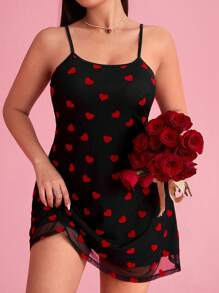 SHEIN EZwear 大码情人节服装 - 夏季心形网眼连衣裙 - 黑色 - 查看 4