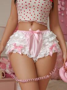 PetitDoll Cute & Sweet Ruffled Lace Patchwork Women's Underwear - Pink - View 3