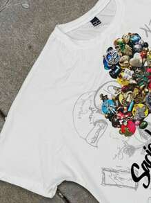 PAVTROS Áo thun nam họa tiết chữ thập và chữ thêu kim loại, áo thun ngắn tay họa tiết áo thun họa tiết áo thun họa tiết nam áo thun họa tiết áo thun họa tiết nam S - trắng - Xem 5