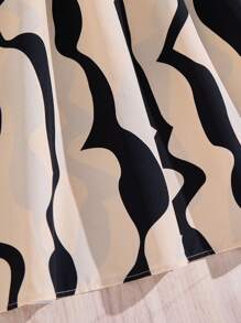 SHEIN Teen Girls' Elegant Casual Commuter Dress, Black & Apricot Geometric Yin Yang Print Short Puff Sleeve A-Line Midi Dress, Suitable For Spring/Summer, Valentine's Day, Clean Girl, Girls Dresses, Filipiniana Terno - Multicolor - View 7