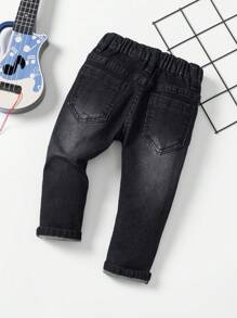 Baby Girl Cat Whisker Washed Jeans - Black - View 2