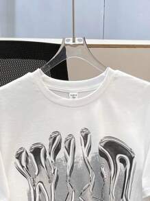 SHEIN Leap Crew 2pcs Teen Boy Casual Loose Comfortable Versatile Graphic Printed Short Sleeve Tee And Shorts Set - Black and White - View 3