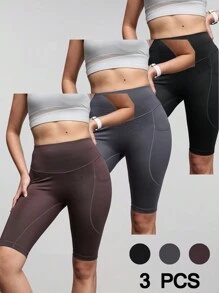 Women's Solid Color High Waist High Elasticity Athletic Yoga Shorts Set - Mixed color - View 1
