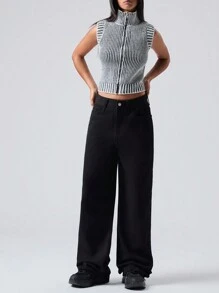 SHEIN EZwear 大码女式条纹拉链休闲春季开衫 - 彩色 - 查看 5