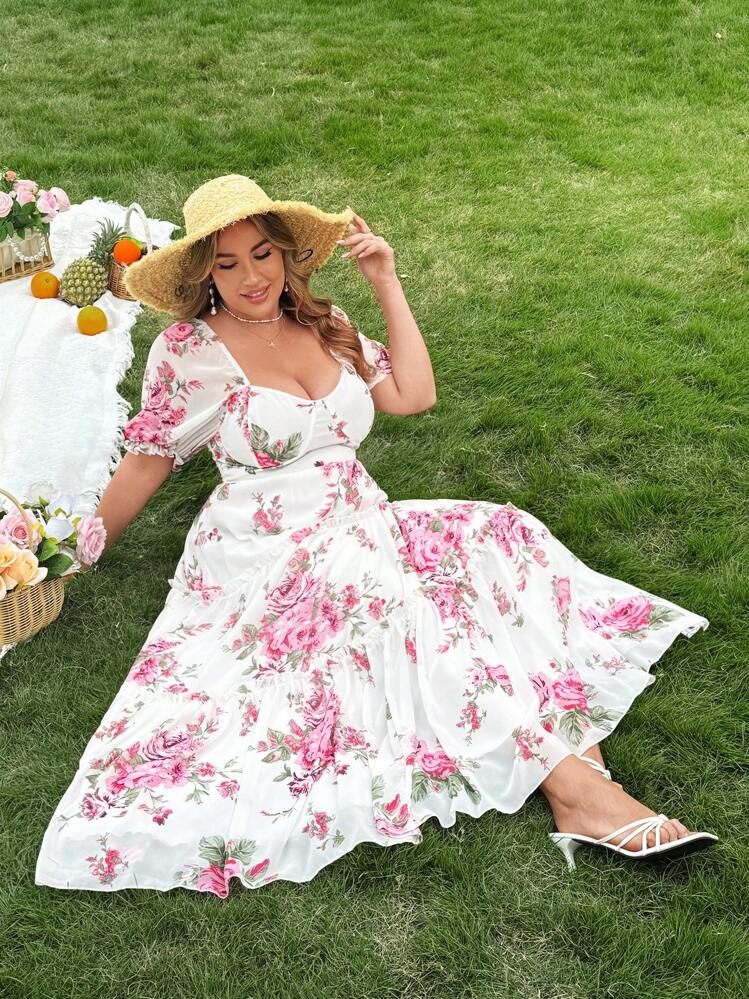 plus size boho floral dress Flirla Romantic Chiffon Multi-Layered Short Sleeve Long Dress, For Summer The smocked high Color:05 Orange Jessica Howard Womens Midi Al-Mamlaka al-Urduniyya al-Hāshimiyya