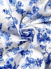 SHEIN Maternity Floral Print Ruffle Sleeve Nursing Dress - Green - View 6