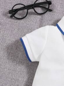 男婴纯色前开襟衬衫和短裤 2 件套，简约 - 彩色 - 查看 5