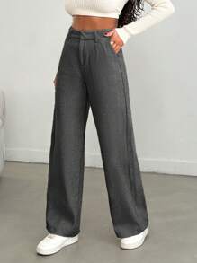 EURMUSE Women Solid Color High Waist Wide Leg Pants - Black and White - View 3