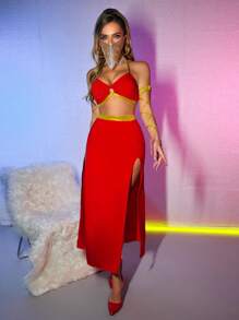 Spicy Aura 4 件套异国风情公主角色扮演彩色肩带装饰女式服装 - 紅色 - 查看 5