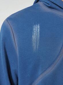 ROMWE MEN Street Life Men's Long Sleeve Printed Minimalist Hoodie, Casual Daily Wear - Blue - View 2