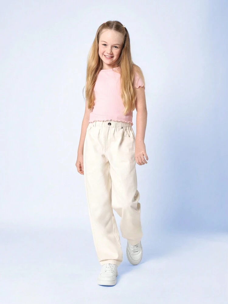 Pull-On Paperbag Waist Wide Leg Jeans