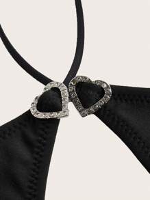 SHEIN ICON Heart Rhinestone Buckle Waist Mesh Patchwork Cross Cami Top - Black - View 3