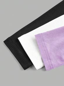 SHEIN EZwear 3 件套休闲 U 领修身短款长袖 T 恤，适合春秋季节 - 彩色 - 查看 3