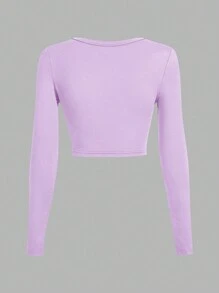 SHEIN EZwear 3 件套休闲 U 领修身短款长袖 T 恤，适合春秋季节 - 彩色 - 查看 5