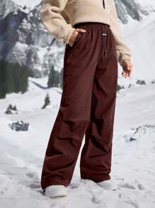 In My Nature Women's Solid Color Hiking Pants With Pockets - Burgundy - View 4