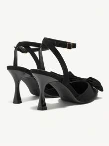 CUCCOO CHICEST 女士黑色蝴蝶结尖头扣带细高跟凉鞋 - 黑色 - 查看 10