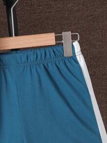 2pcs/Set Older Boys Letter Print Patchwork Round Neck T-Shirt And Casual Sports Shorts - Multicolor - View 4