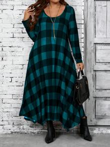 EMERY ROSE Vestido midi a cuadros para mujer de talla grande, ropa de mujer para otoño