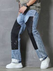 SHEIN Explorewe Quần jeans ống đứng ôm màu xám đậm in họa tiết 3D thời trang Âu Mỹ cho bé trai tuổi teen - Rửa trung bình - Xem 4