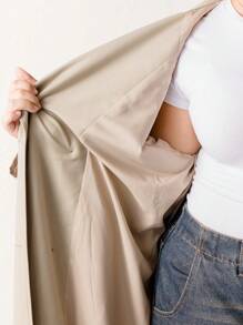 Aralina Curve Khaki Plus Size Waist Tie Trench Coat - Green - View 4