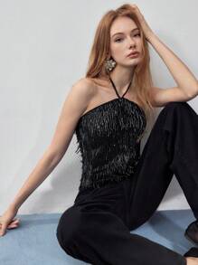 MOTF STUDIO TOP DE TIRANTES HALTER CON LENTEJUELAS