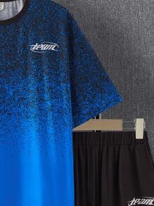 SHEIN Leap Crew Teen Boys' Ombre Blue Sports Shorts Set, Casual Academic Style, Comfortable, Fashionable, Versatile, Soft, Suitable For Daily Wear, School, Outings, Sports, Beach - Multicolor - View 6