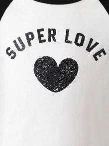 Young Boy White Color Block Long Sleeve T-Shirt With Heart Pattern,Fashionable For School,Autumn,Outing,Valentine's Day Matching,Spring Clothing - Multicolor - View 7