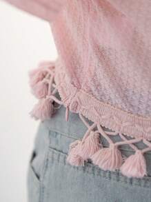 Soleia Plus Size Casual Solid Color Fringed Hem Short Sleeve T-Shirt - Pink - View 3