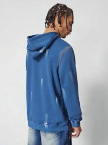 ROMWE MEN Street Life Men's Long Sleeve Printed Minimalist Hoodie, Casual Daily Wear - Blue - View 4