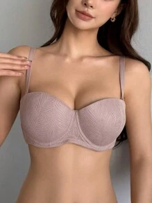 DAZY Lace Solid Lift Enhancing Adjustable Underwire Bra For Women - Dusty Pink - View 8