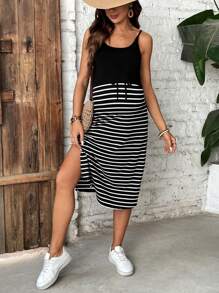 SHEIN Maternity & Nursing Casual Dress, Simple And Fashionable For Daily Wear - Black and White - View 5