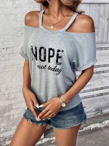 SHEIN LUNE Women's Fashion Letter Print Batwing Sleeve V-Neck Batwing Sleeve Loose Casual Sweatshirt Pullover Fall Sweatshirt - Light Grey - View 6