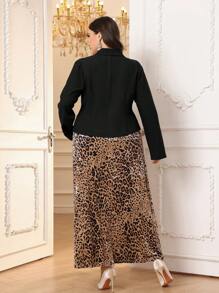 Modelyn 大码纯色前排纽扣长袖上衣和套头连衣裙 2 件套