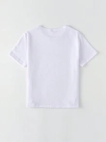 Ramadan Young Girl Casual Fashionable Creative Holiday Style Cartoon Cute Decorative Moon Light Pattern Print Casual Basic Short Sleeve Top, Mommy And Me Matching (2 Pieces Sold Separately) - White - View 2