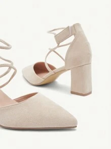 CUCCOO CHICEST Giày cao gót đế xuồng mũi nhọn màu mơ đan chéo, khóa dán, mũi nhọn, đế dày, dùng khi đi làm, hẹn hò, tiệc tùng, ngày lễ, đám cưới, ngày lễ tình nhân, kỳ nghỉ xuân, lễ Phục sinh, tiệc vũ hội - Màu be - Xem 11