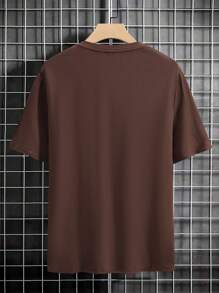 Manfinity Homme Men's Slogan Printed Round Neck Short Sleeve Casual T-Shirt - Coffee Brown - View 3