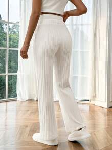 SHEIN Maternity Casual Solid Color High Waist Straight Leg Pants - Apricot - View 2